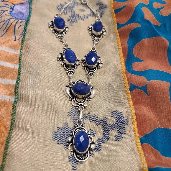 Blue and silver necklace Sterling silver over alloy - Picture 6 of 6